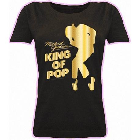 Damska koszulka ze złotym napisem King of Pop na prezent, Koszulki Koszulki