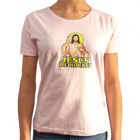 Damska koszulka Jesus He rocks! na prezent, Koszulki Koszulki